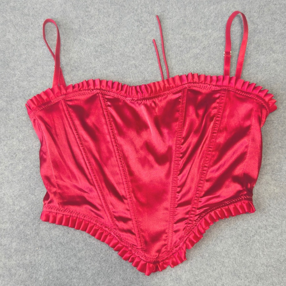 Spirit Halloween Red Satin Ruffle Corset Top Lace Up Back XS Cosplay Feminine